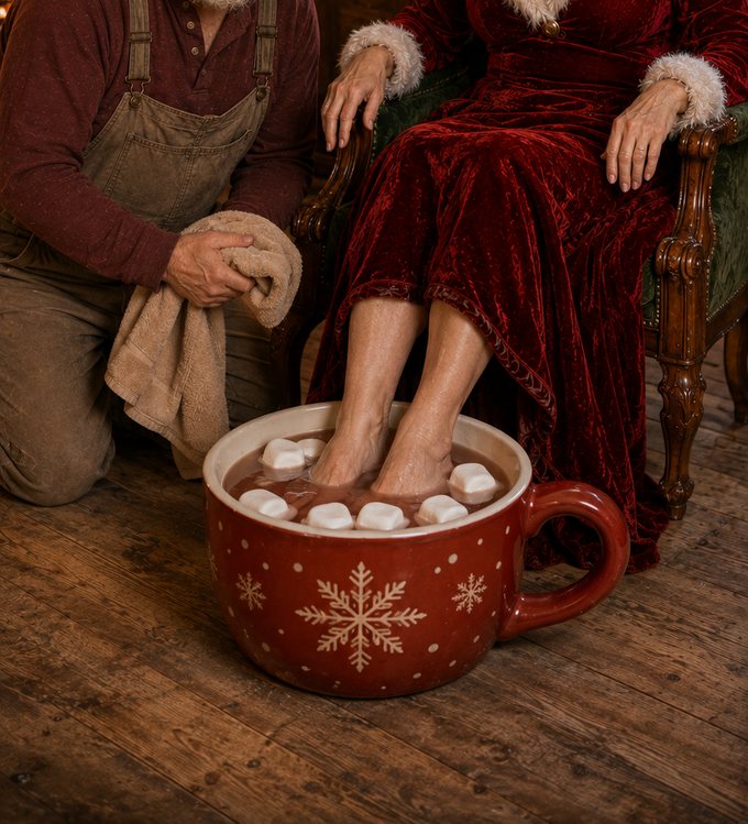 Feet soaking in a giant mug of cocoa